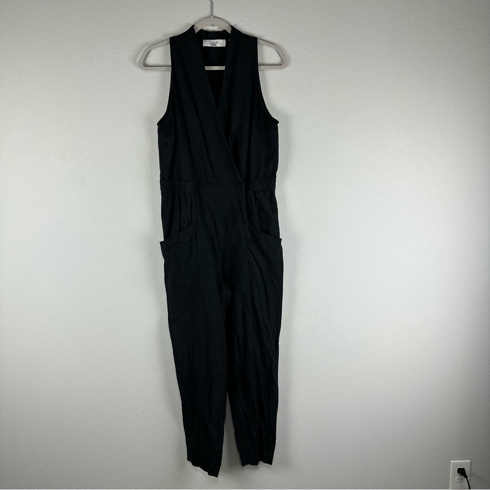 Joie Black Lucie Sleeveless Linen Blend Jumpsuit Size Medium